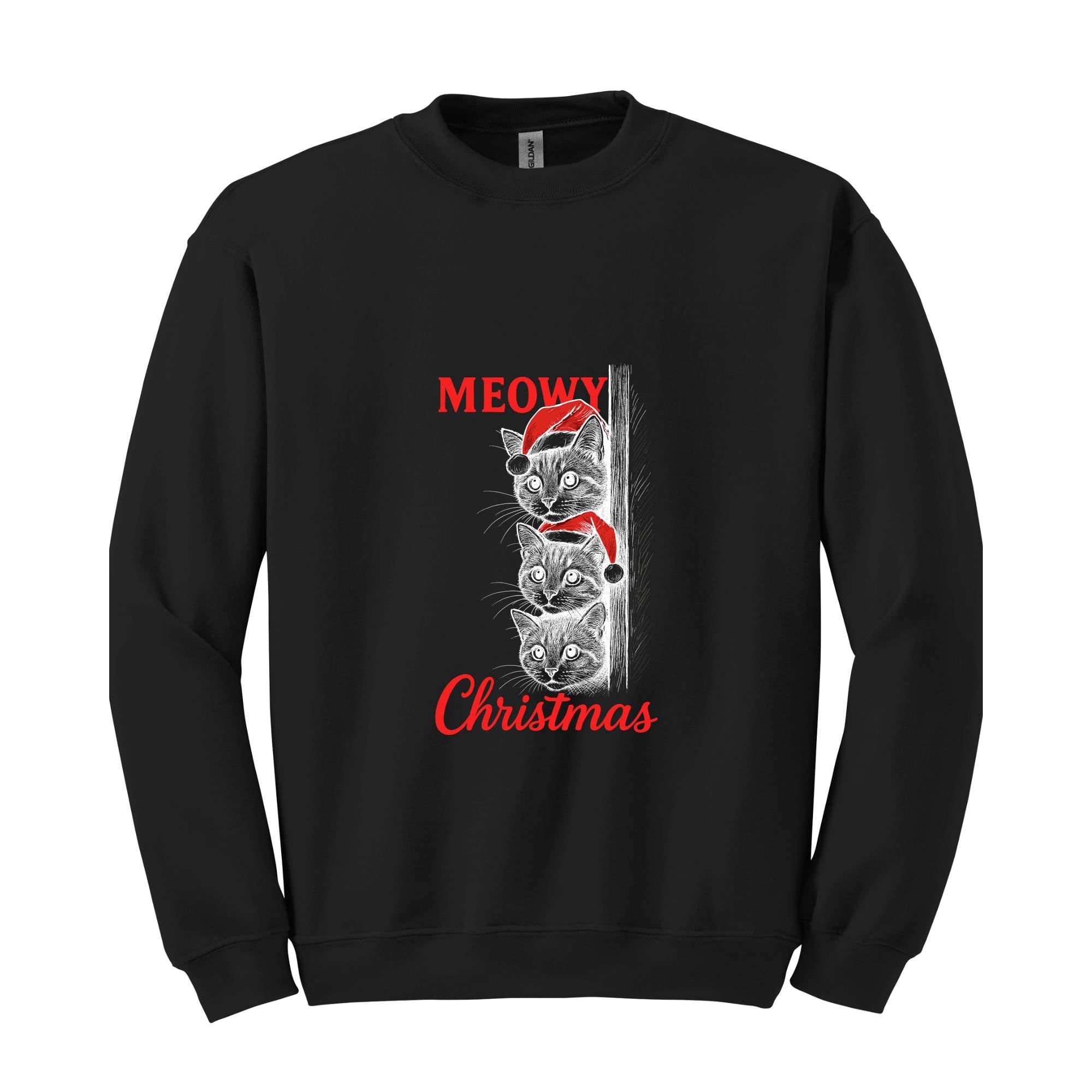 Meowy Christmas Sweatshirt, Christmas Sweatshirt, Christmas Cat Hoodie, Christmas Cat Hoodie, Merry Hoodie, Christmas Gift Hoodie