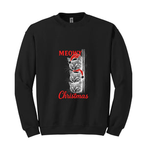 Meowy Christmas Sweatshirt, Christmas Sweatshirt, Christmas Cat Hoodie, Christmas Cat Hoodie, Merry Hoodie, Christmas Gift Hoodie
