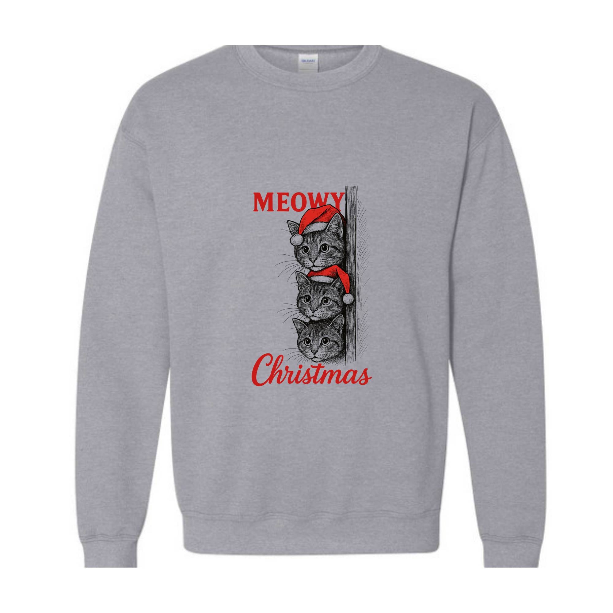 Meowy Christmas Sweatshirt, Christmas Sweatshirt, Christmas Cat Hoodie, Christmas Cat Hoodie, Merry Hoodie, Christmas Gift Hoodie