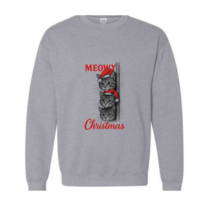 Meowy Christmas Sweatshirt, Christmas Sweatshirt, Christmas Cat Hoodie, Christmas Cat Hoodie, Merry Hoodie, Christmas Gift Hoodie