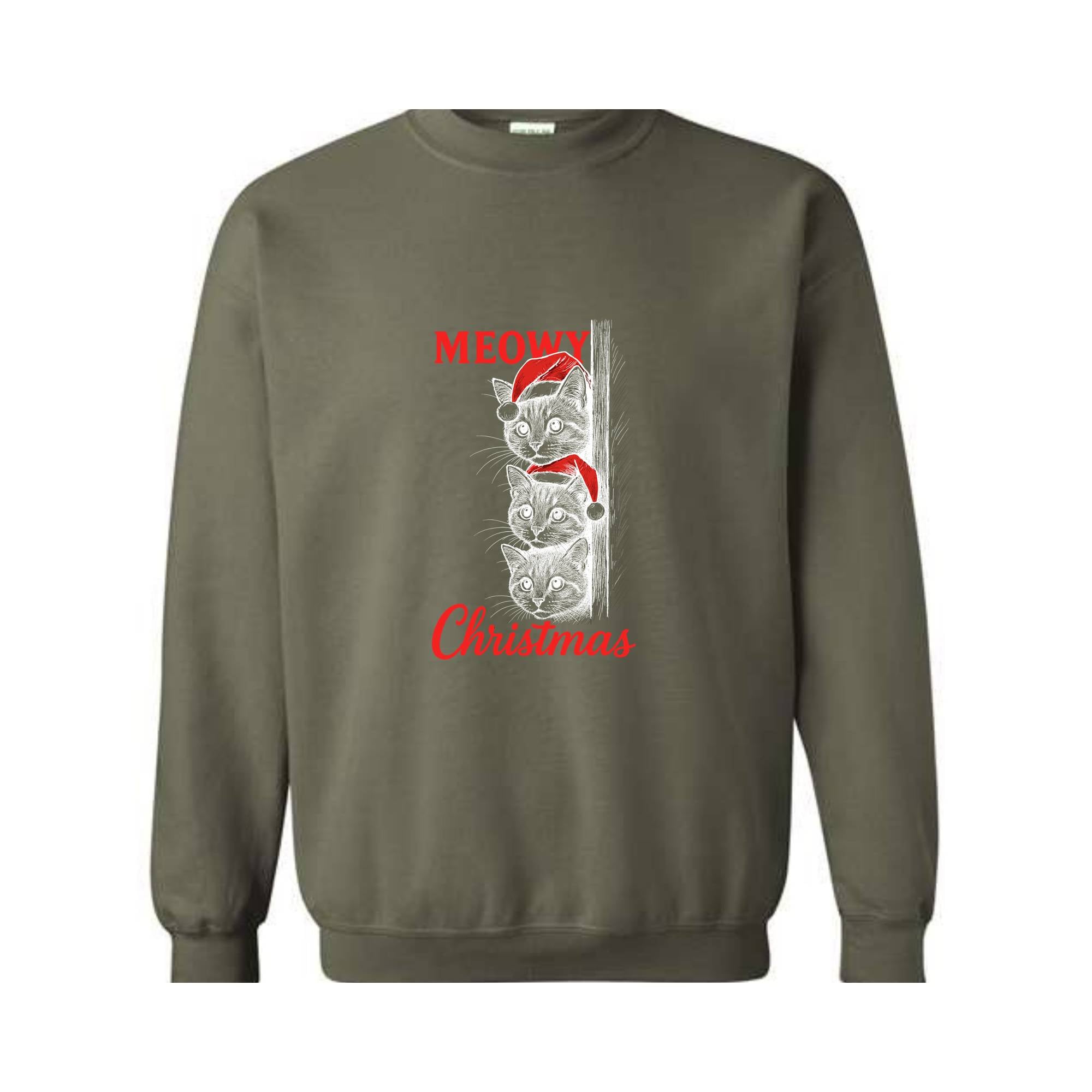 Meowy Christmas Sweatshirt, Christmas Sweatshirt, Christmas Cat Hoodie, Christmas Cat Hoodie, Merry Hoodie, Christmas Gift Hoodie