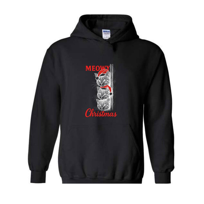 Meowy Christmas Sweatshirt, Christmas Sweatshirt, Christmas Cat Hoodie, Christmas Cat Hoodie, Merry Hoodie, Christmas Gift Hoodie