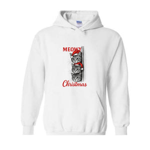 Meowy Christmas Sweatshirt, Christmas Sweatshirt, Christmas Cat Hoodie, Christmas Cat Hoodie, Merry Hoodie, Christmas Gift Hoodie