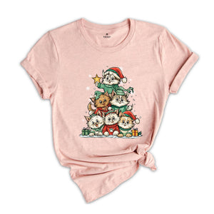 Meowy Christmas Tree Shirt, Cute Christmas Cat Sweatshirt, Cats with Santa Hat Shirt, Cat Lovers Gifts, Happy New Year Tee