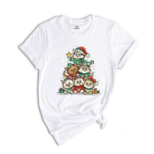 Meowy Christmas Tree Shirt, Cute Christmas Cat Sweatshirt, Cats with Santa Hat Shirt, Cat Lovers Gifts, Happy New Year Tee