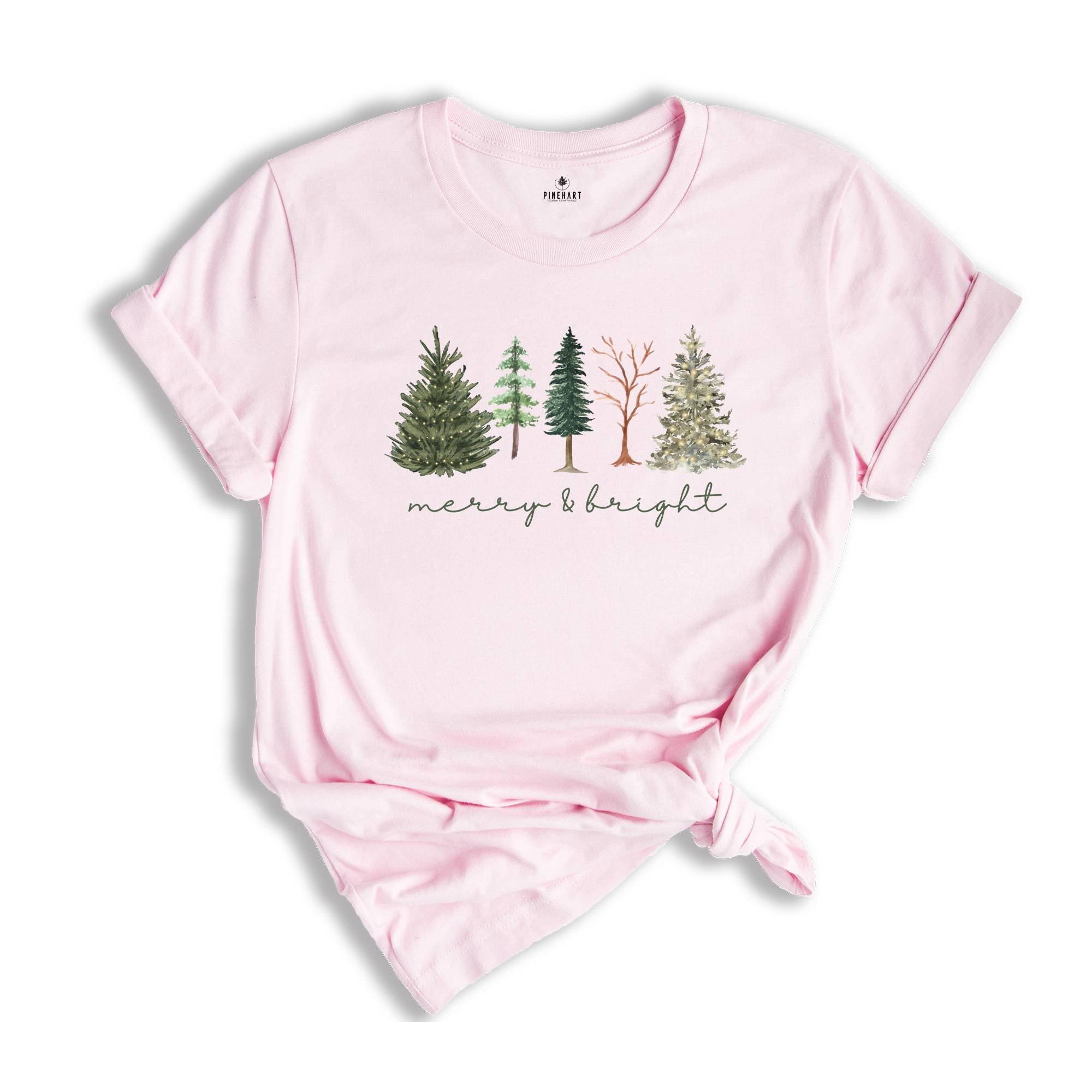 Merry and Bright Tree Shirt, Christmas Holiday Shirt, Christmas Gift, Cute Holiday T-Shirt, Christmas Tree Tee
