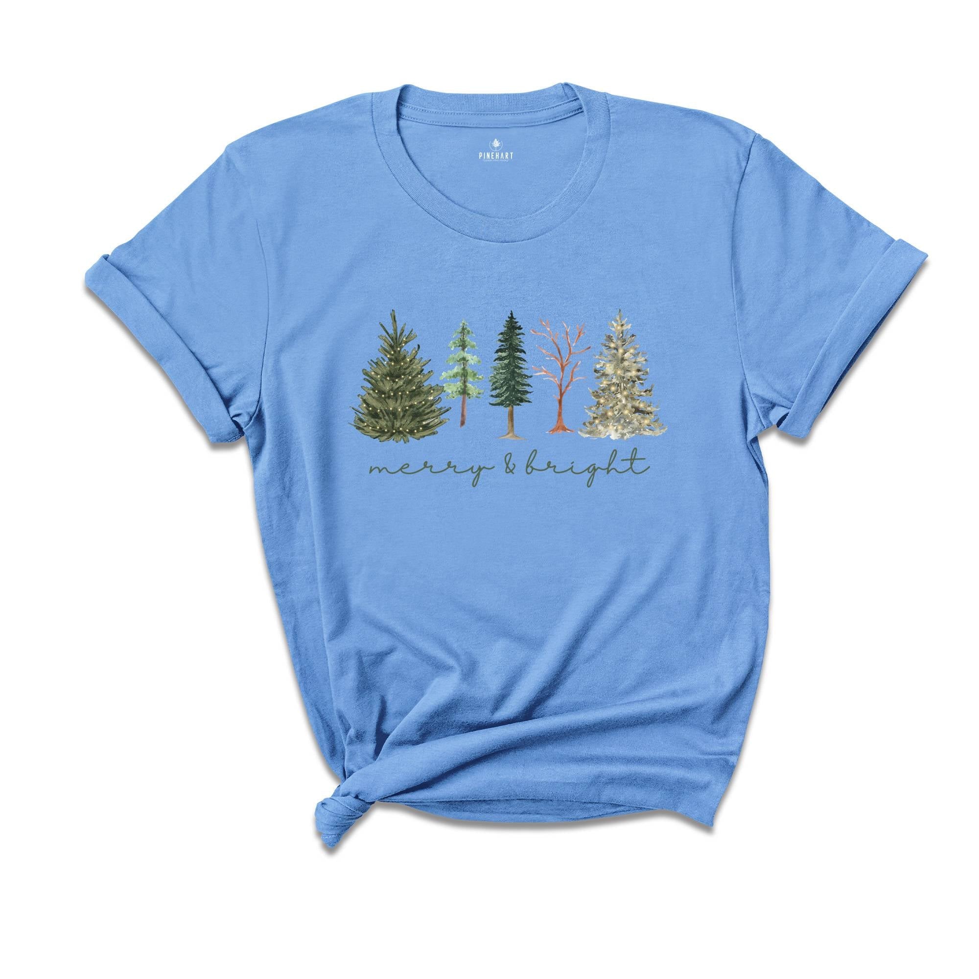 Merry and Bright Tree Shirt, Christmas Holiday Shirt, Christmas Gift, Cute Holiday T-Shirt, Christmas Tree Tee