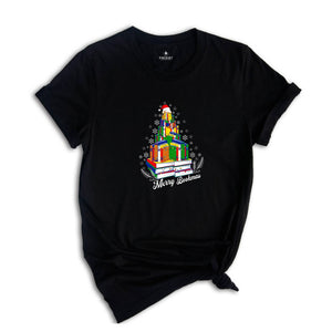 Merry Bookmas Shirt, Christmas Books Tree, Christmas Librarian T-Shirt, Christmas Teacher Gift, Christmas Librarian Gift