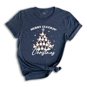 Merry Cluckin' Christmas Shirt, Christmas Farmhouse T-Shirt, Merry Christmas Chickens Tee, Christmas Farm Gift, Festive Chicken Holiday