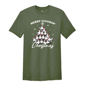 Merry Cluckin' Christmas Shirt, Christmas Farmhouse T-Shirt, Merry Christmas Chickens Tee, Christmas Farm Gift, Festive Chicken Holiday