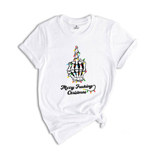 Merry Fucking Christmas Shirt, Skeleton Middle Finger Xmas T-Shirt, Christmas Party Tee, Holiday Apparel, Christmas Sweatshirt