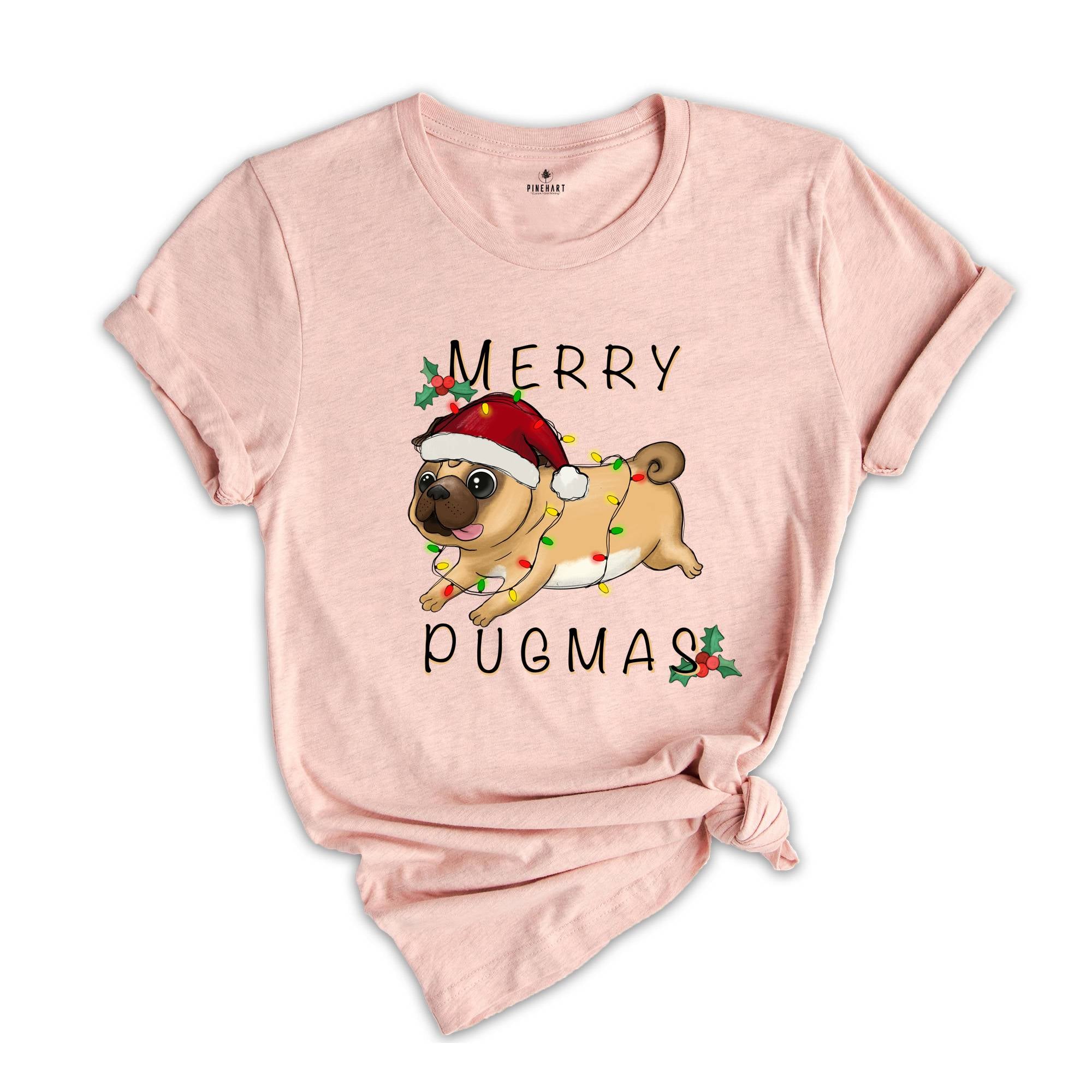 Merry Pugmas Shirt, Cute Dog Shirt, Xmas Pug Shirt, Pug Mom Shirt, Gift for Pug Owner, Dog Mom Xmas Shirt, Christmas Party Tee
