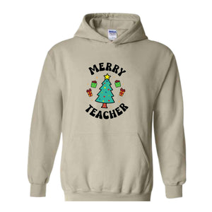 Merry Teacher Tree Sweatshirt, Christmas Party Hoodie, Christmas Vibes, Xmas Teacher Gift, Christmas Outfit, Christmas Family Gift