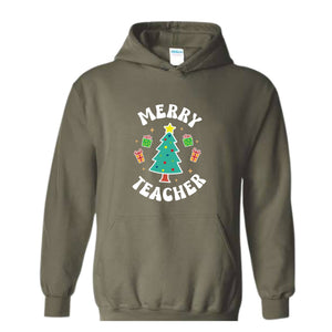 Merry Teacher Tree Sweatshirt, Christmas Party Hoodie, Christmas Vibes, Xmas Teacher Gift, Christmas Outfit, Christmas Family Gift