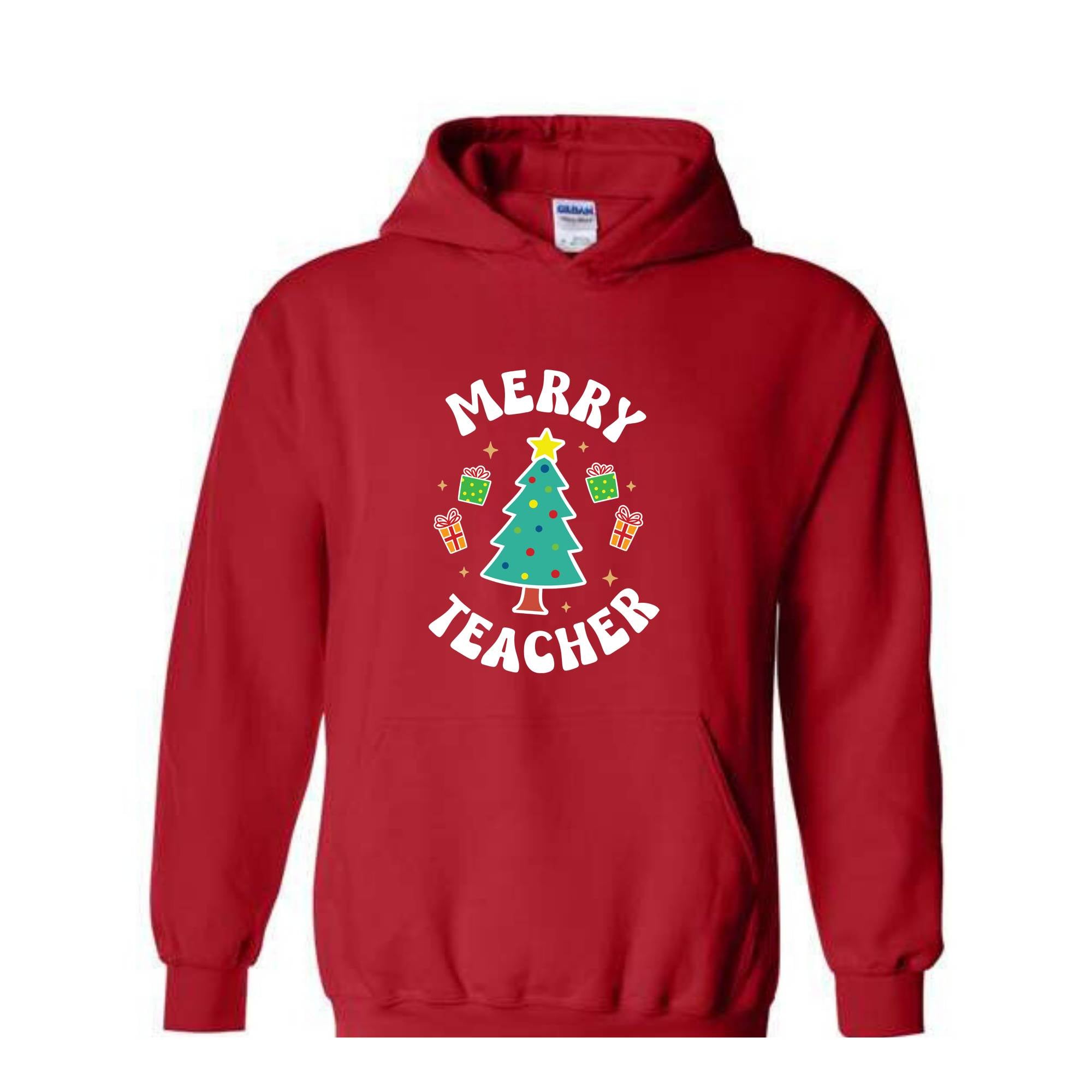 Merry Teacher Tree Sweatshirt, Christmas Party Hoodie, Christmas Vibes, Xmas Teacher Gift, Christmas Outfit, Christmas Family Gift