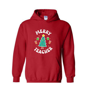 Merry Teacher Tree Sweatshirt, Christmas Party Hoodie, Christmas Vibes, Xmas Teacher Gift, Christmas Outfit, Christmas Family Gift
