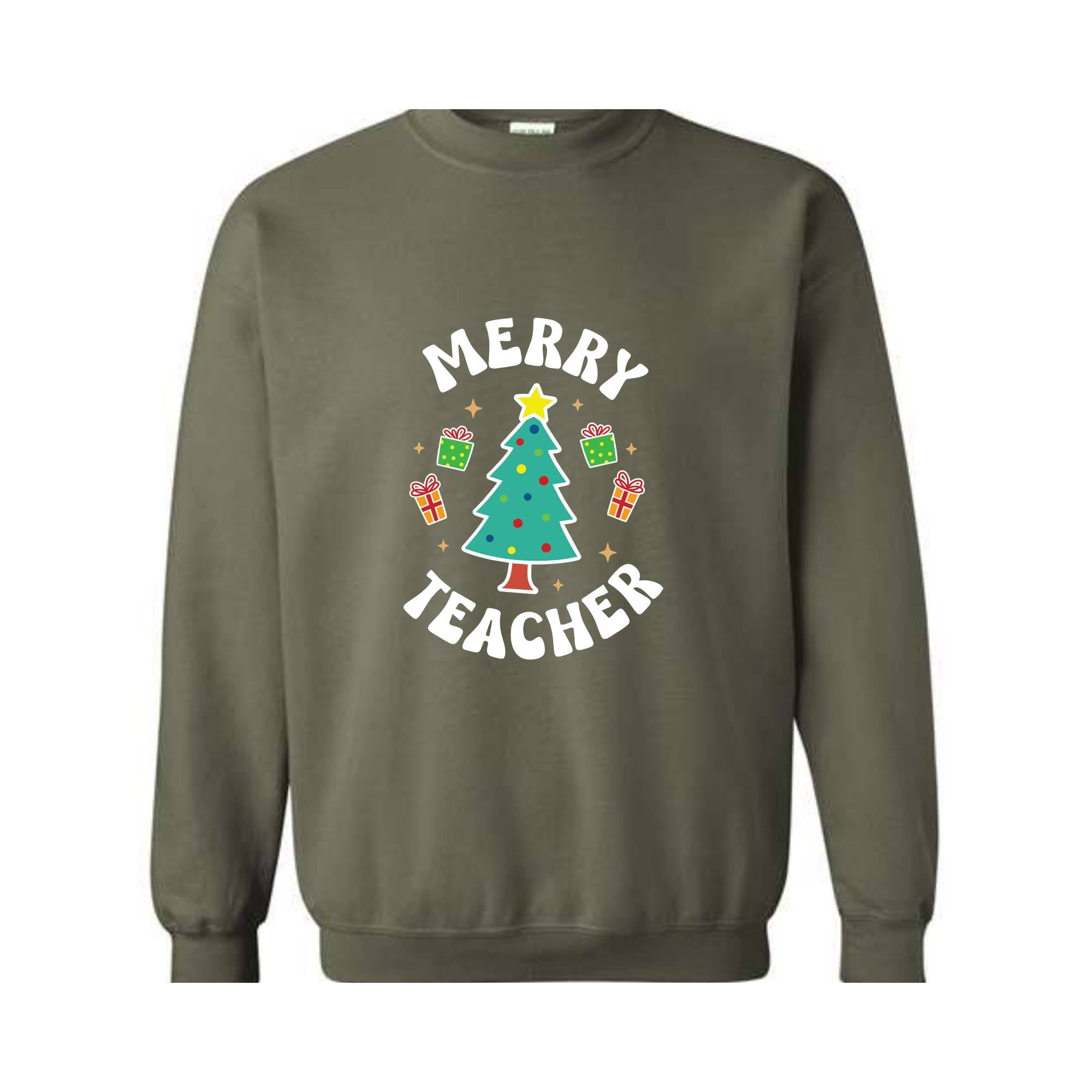 Merry Teacher Tree Sweatshirt, Christmas Party Hoodie, Christmas Vibes, Xmas Teacher Gift, Christmas Outfit, Christmas Family Gift