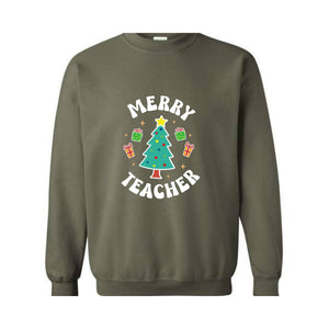 Merry Teacher Tree Sweatshirt, Christmas Party Hoodie, Christmas Vibes, Xmas Teacher Gift, Christmas Outfit, Christmas Family Gift