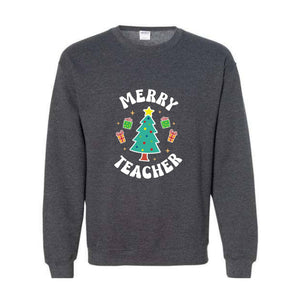 Merry Teacher Tree Sweatshirt, Christmas Party Hoodie, Christmas Vibes, Xmas Teacher Gift, Christmas Outfit, Christmas Family Gift