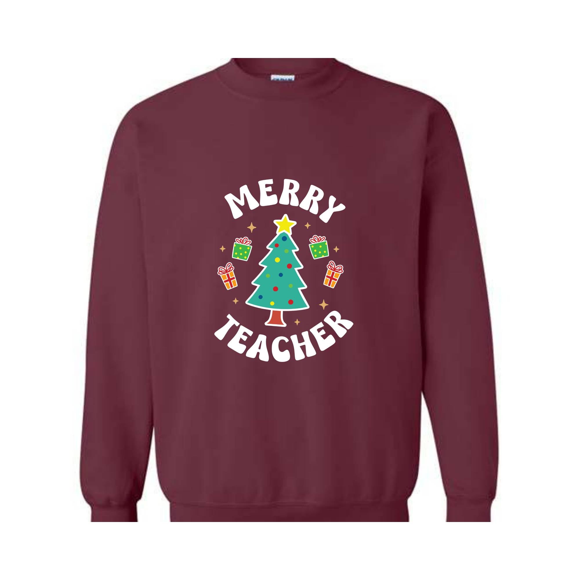 Merry Teacher Tree Sweatshirt, Christmas Party Hoodie, Christmas Vibes, Xmas Teacher Gift, Christmas Outfit, Christmas Family Gift