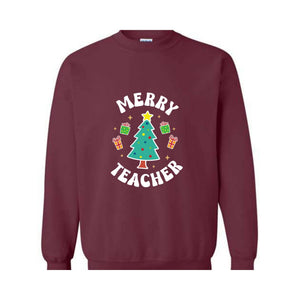 Merry Teacher Tree Sweatshirt, Christmas Party Hoodie, Christmas Vibes, Xmas Teacher Gift, Christmas Outfit, Christmas Family Gift