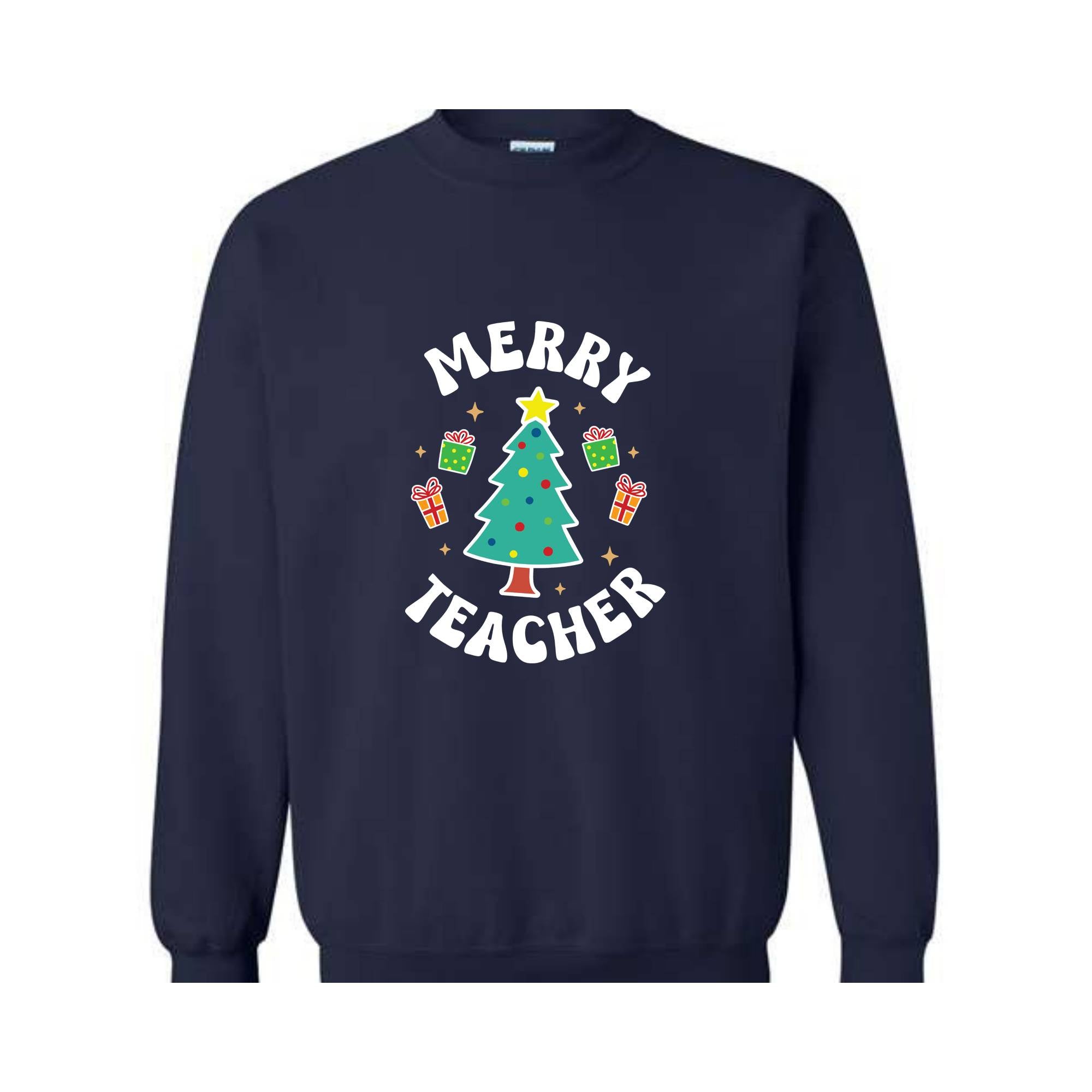 Merry Teacher Tree Sweatshirt, Christmas Party Hoodie, Christmas Vibes, Xmas Teacher Gift, Christmas Outfit, Christmas Family Gift