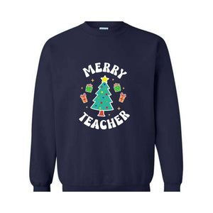 Merry Teacher Tree Sweatshirt, Christmas Party Hoodie, Christmas Vibes, Xmas Teacher Gift, Christmas Outfit, Christmas Family Gift