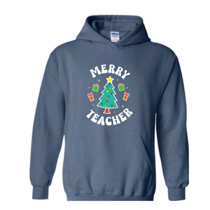 Merry Teacher Tree Sweatshirt, Christmas Party Hoodie, Christmas Vibes, Xmas Teacher Gift, Christmas Outfit, Christmas Family Gift