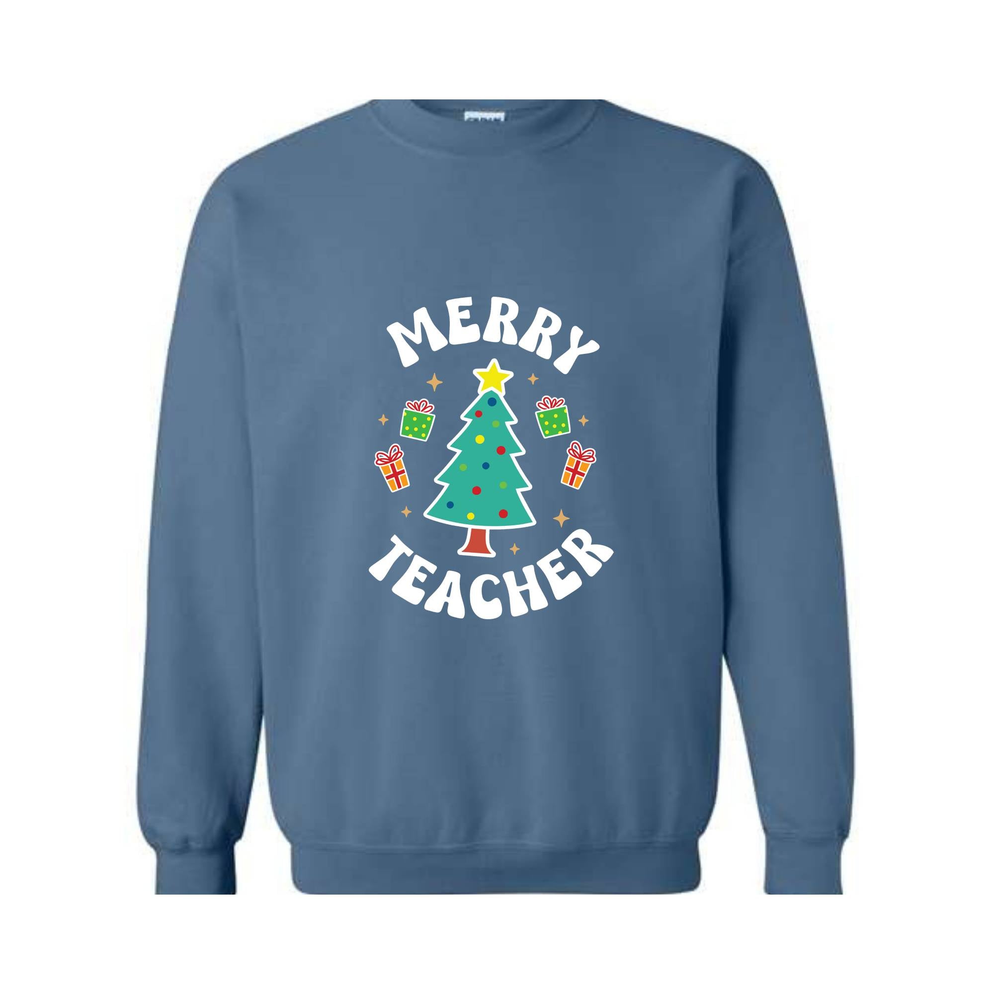 Merry Teacher Tree Sweatshirt, Christmas Party Hoodie, Christmas Vibes, Xmas Teacher Gift, Christmas Outfit, Christmas Family Gift