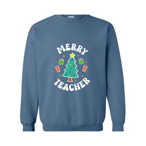 Merry Teacher Tree Sweatshirt, Christmas Party Hoodie, Christmas Vibes, Xmas Teacher Gift, Christmas Outfit, Christmas Family Gift