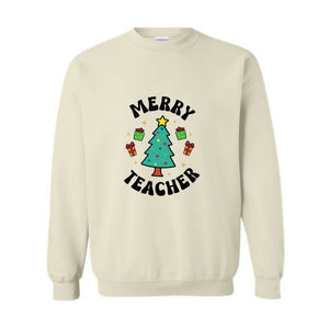 Merry Teacher Tree Sweatshirt, Christmas Party Hoodie, Christmas Vibes, Xmas Teacher Gift, Christmas Outfit, Christmas Family Gift