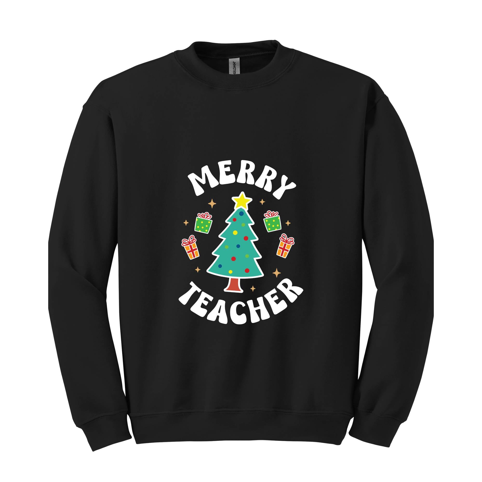 Merry Teacher Tree Sweatshirt, Christmas Party Hoodie, Christmas Vibes, Xmas Teacher Gift, Christmas Outfit, Christmas Family Gift