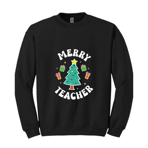 Merry Teacher Tree Sweatshirt, Christmas Party Hoodie, Christmas Vibes, Xmas Teacher Gift, Christmas Outfit, Christmas Family Gift
