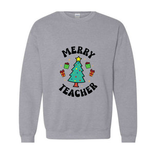 Merry Teacher Tree Sweatshirt, Christmas Party Hoodie, Christmas Vibes, Xmas Teacher Gift, Christmas Outfit, Christmas Family Gift