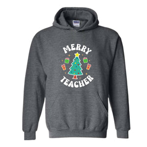 Merry Teacher Tree Sweatshirt, Christmas Party Hoodie, Christmas Vibes, Xmas Teacher Gift, Christmas Outfit, Christmas Family Gift