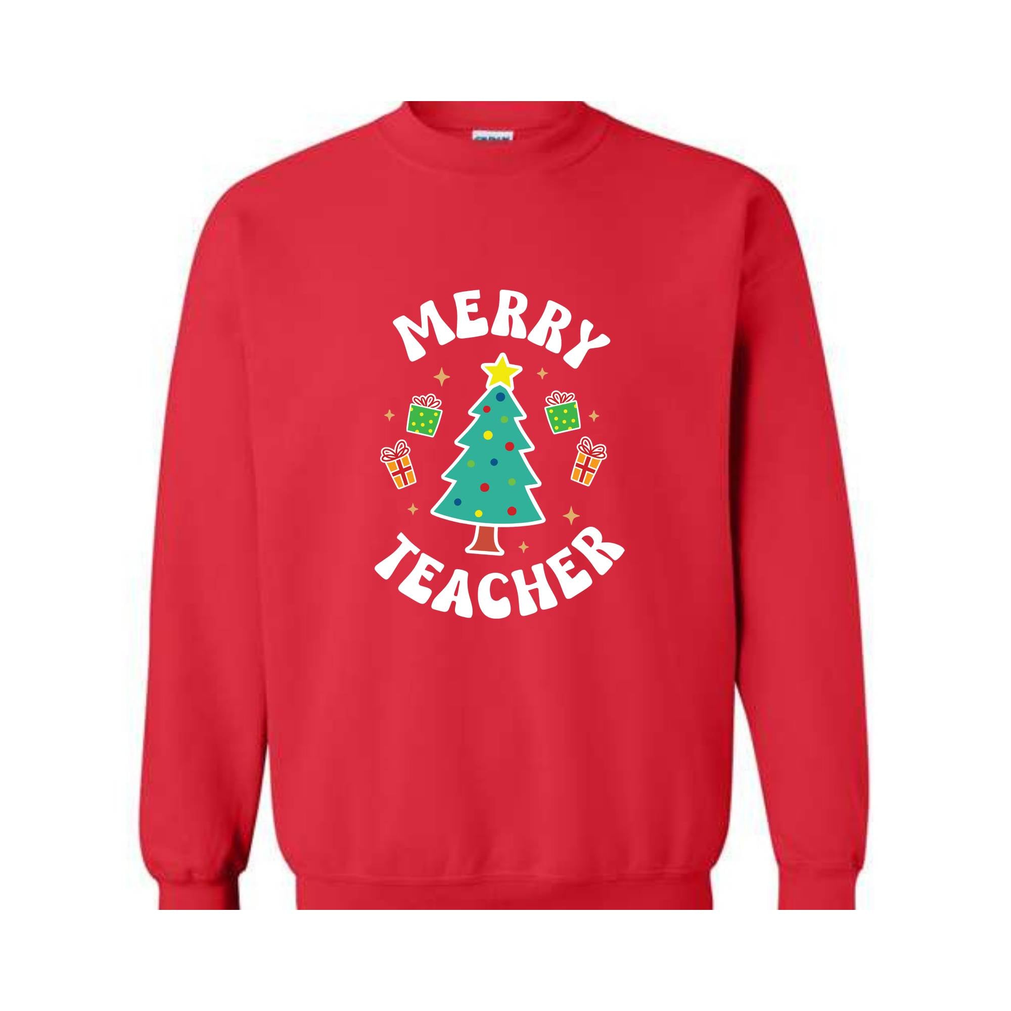 Merry Teacher Tree Sweatshirt, Christmas Party Hoodie, Christmas Vibes, Xmas Teacher Gift, Christmas Outfit, Christmas Family Gift