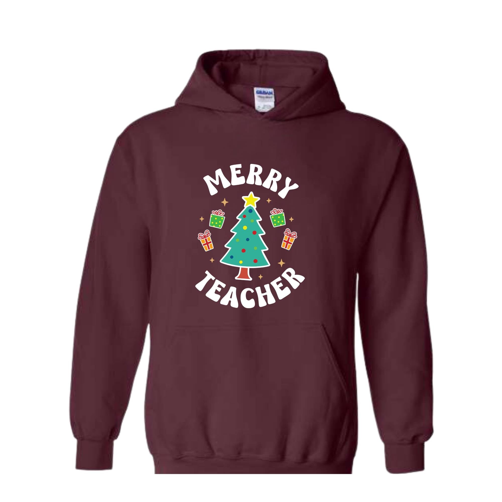 Merry Teacher Tree Sweatshirt, Christmas Party Hoodie, Christmas Vibes, Xmas Teacher Gift, Christmas Outfit, Christmas Family Gift