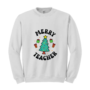 Merry Teacher Tree Sweatshirt, Christmas Party Hoodie, Christmas Vibes, Xmas Teacher Gift, Christmas Outfit, Christmas Family Gift