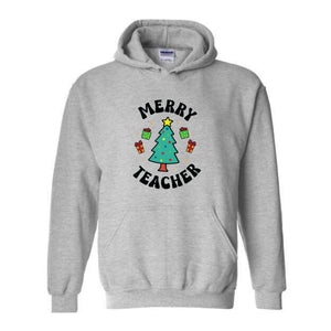 Merry Teacher Tree Sweatshirt, Christmas Party Hoodie, Christmas Vibes, Xmas Teacher Gift, Christmas Outfit, Christmas Family Gift
