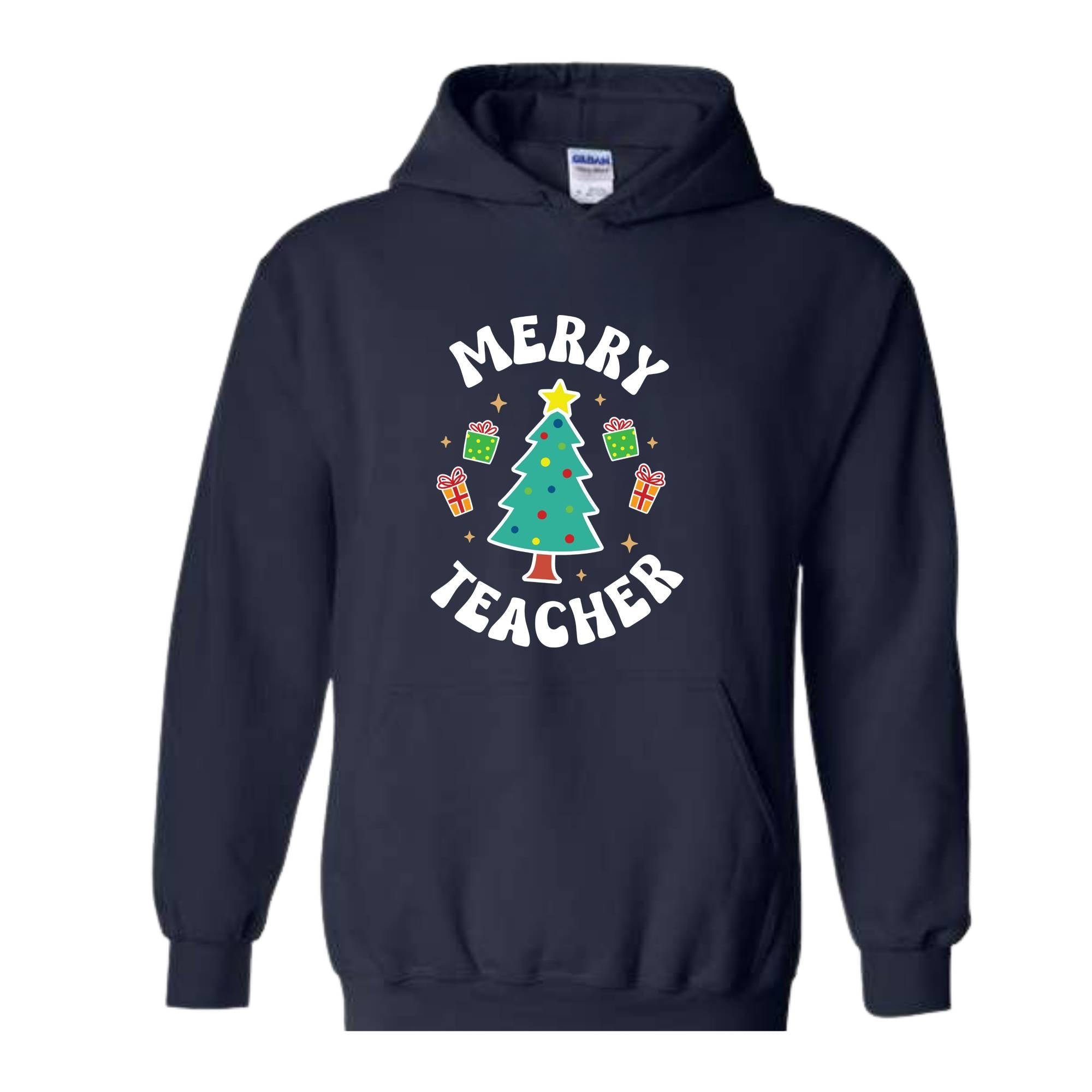 Merry Teacher Tree Sweatshirt, Christmas Party Hoodie, Christmas Vibes, Xmas Teacher Gift, Christmas Outfit, Christmas Family Gift