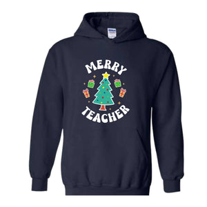 Merry Teacher Tree Sweatshirt, Christmas Party Hoodie, Christmas Vibes, Xmas Teacher Gift, Christmas Outfit, Christmas Family Gift