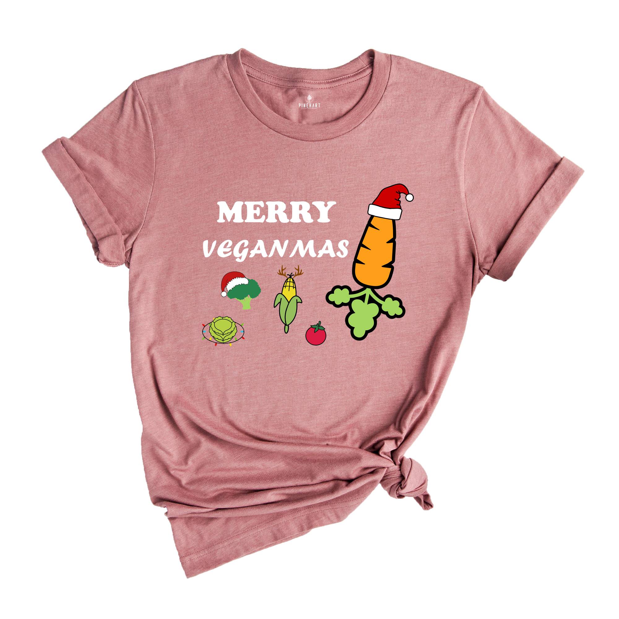 Merry Veganmas T-Shirt, Xmas Vegan Costume, Christmas Party Tee, Carrot With Christmas Lights and Santa Hat Shirt, Christmas Gift