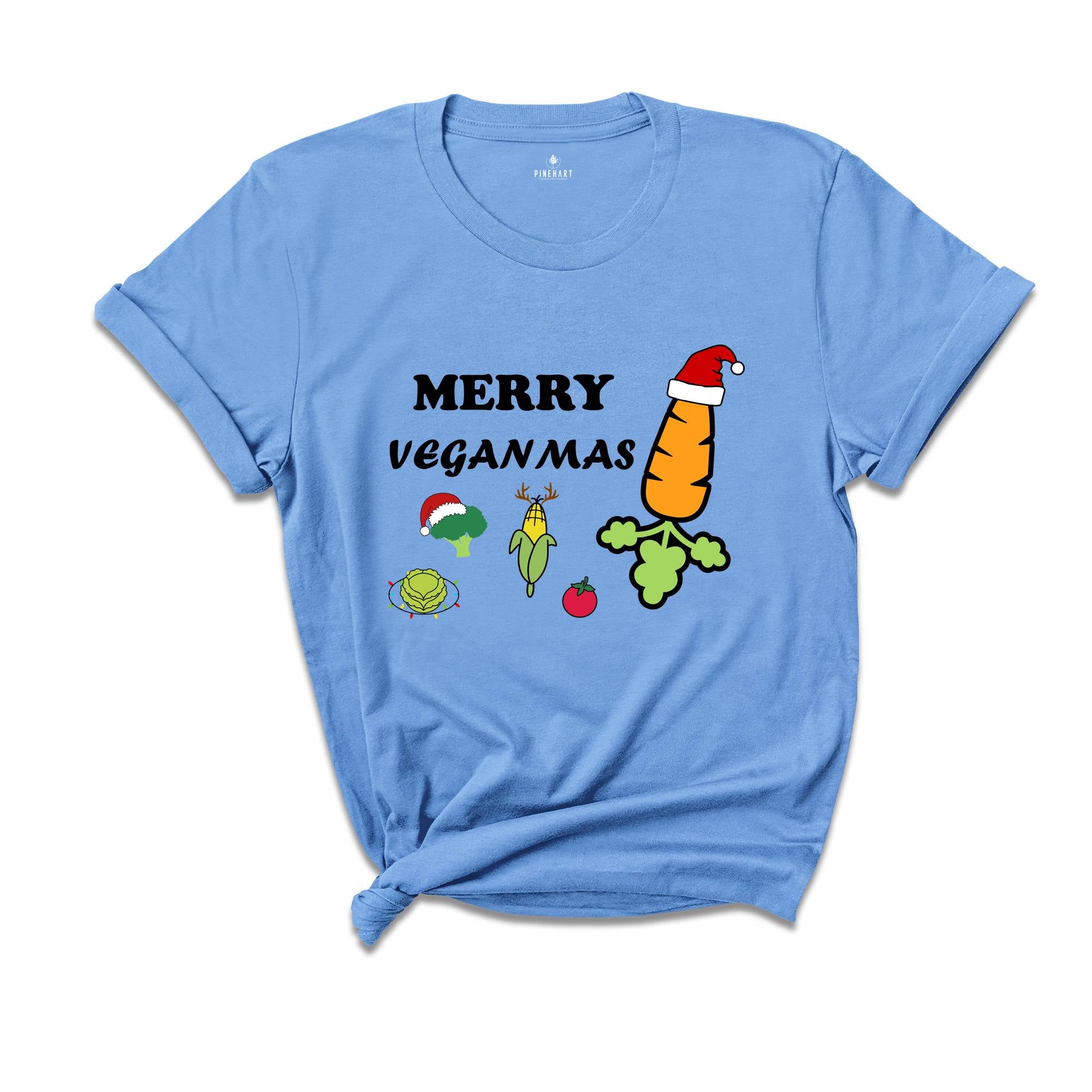 Merry Veganmas T-Shirt, Xmas Vegan Costume, Christmas Party Tee, Carrot With Christmas Lights and Santa Hat Shirt, Christmas Gift