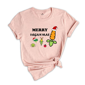 Merry Veganmas T-Shirt, Xmas Vegan Costume, Christmas Party Tee, Carrot With Christmas Lights and Santa Hat Shirt, Christmas Gift
