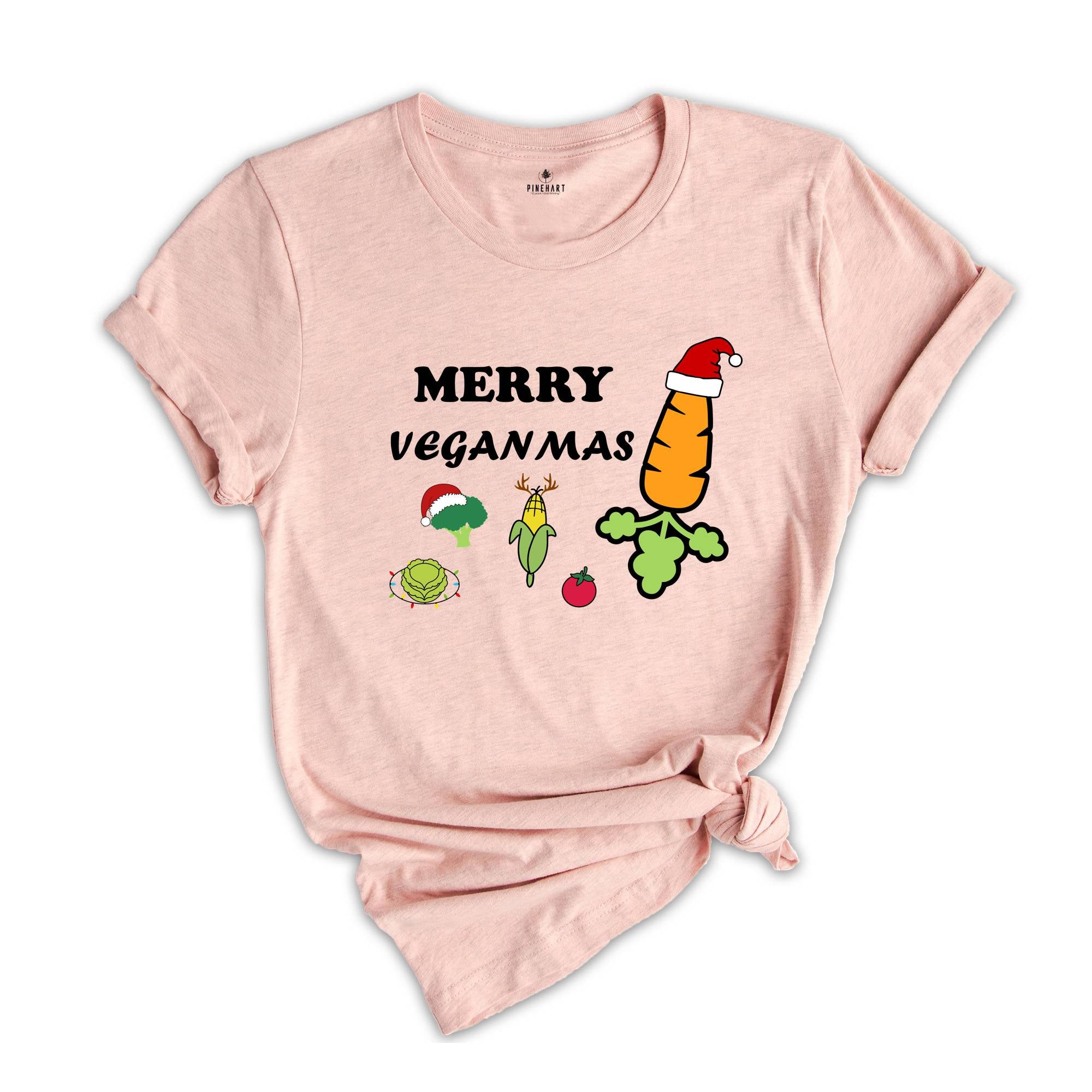 Merry Veganmas T-Shirt, Xmas Vegan Costume, Christmas Party Tee, Carrot With Christmas Lights and Santa Hat Shirt, Christmas Gift