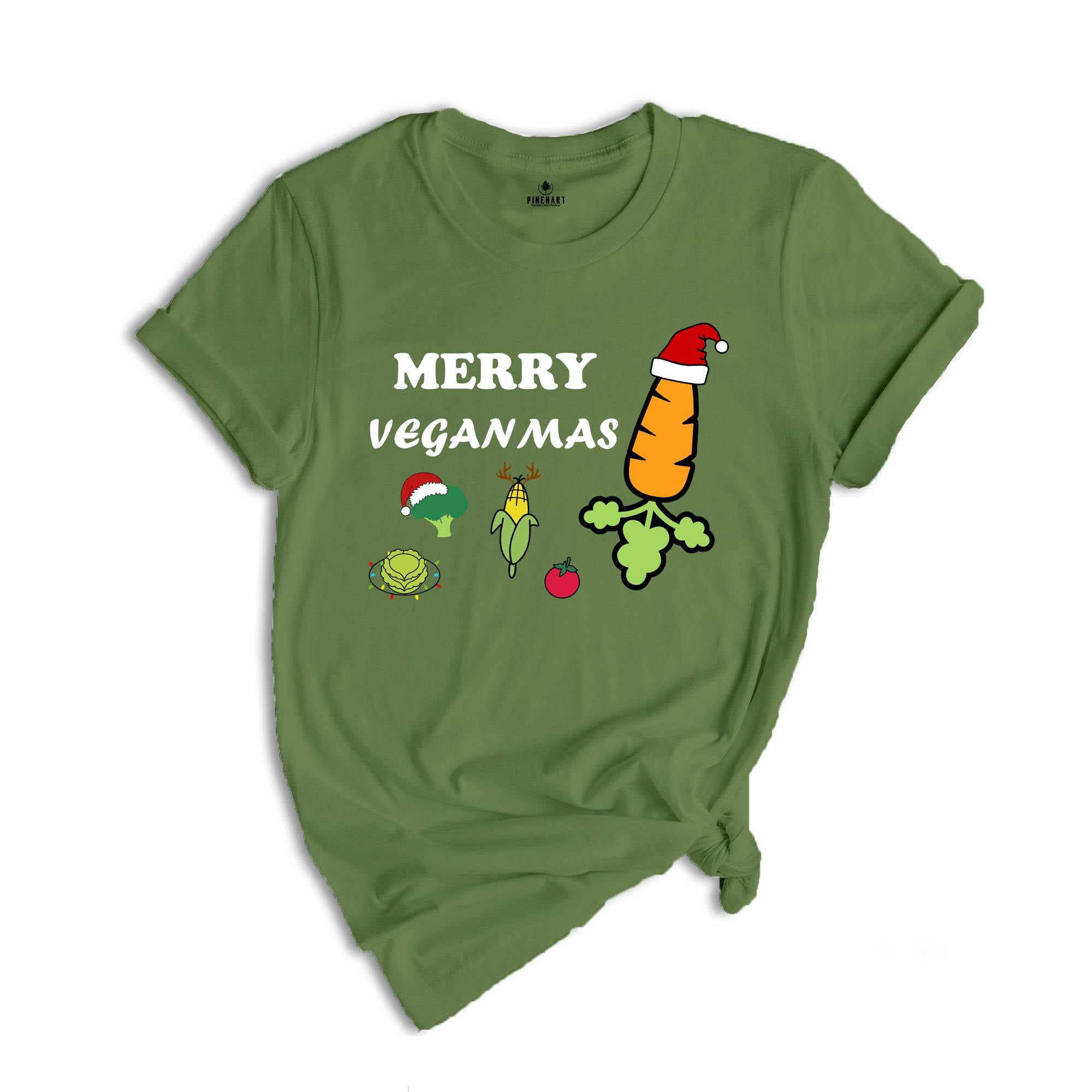 Merry Veganmas T-Shirt, Xmas Vegan Costume, Christmas Party Tee, Carrot With Christmas Lights and Santa Hat Shirt, Christmas Gift