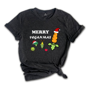 Merry Veganmas T-Shirt, Xmas Vegan Costume, Christmas Party Tee, Carrot With Christmas Lights and Santa Hat Shirt, Christmas Gift