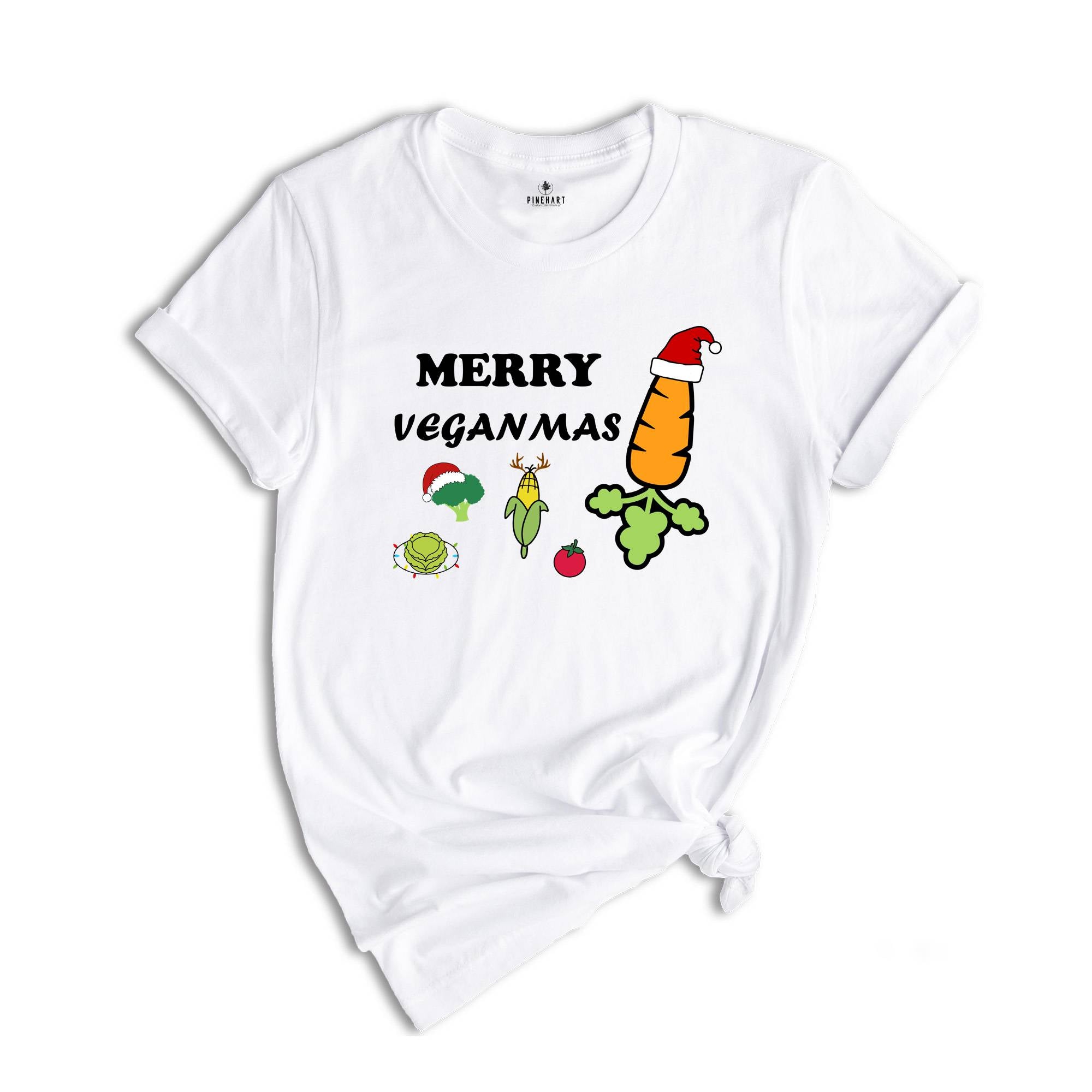 Merry Veganmas T-Shirt, Xmas Vegan Costume, Christmas Party Tee, Carrot With Christmas Lights and Santa Hat Shirt, Christmas Gift