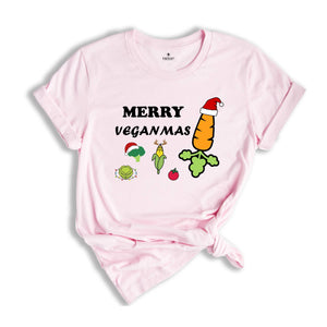 Merry Veganmas T-Shirt, Xmas Vegan Costume, Christmas Party Tee, Carrot With Christmas Lights and Santa Hat Shirt, Christmas Gift