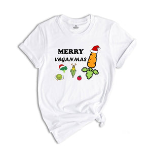 Merry Veganmas T-Shirt, Xmas Vegan Costume, Christmas Party Tee, Carrot With Christmas Lights and Santa Hat Shirt, Christmas Gift